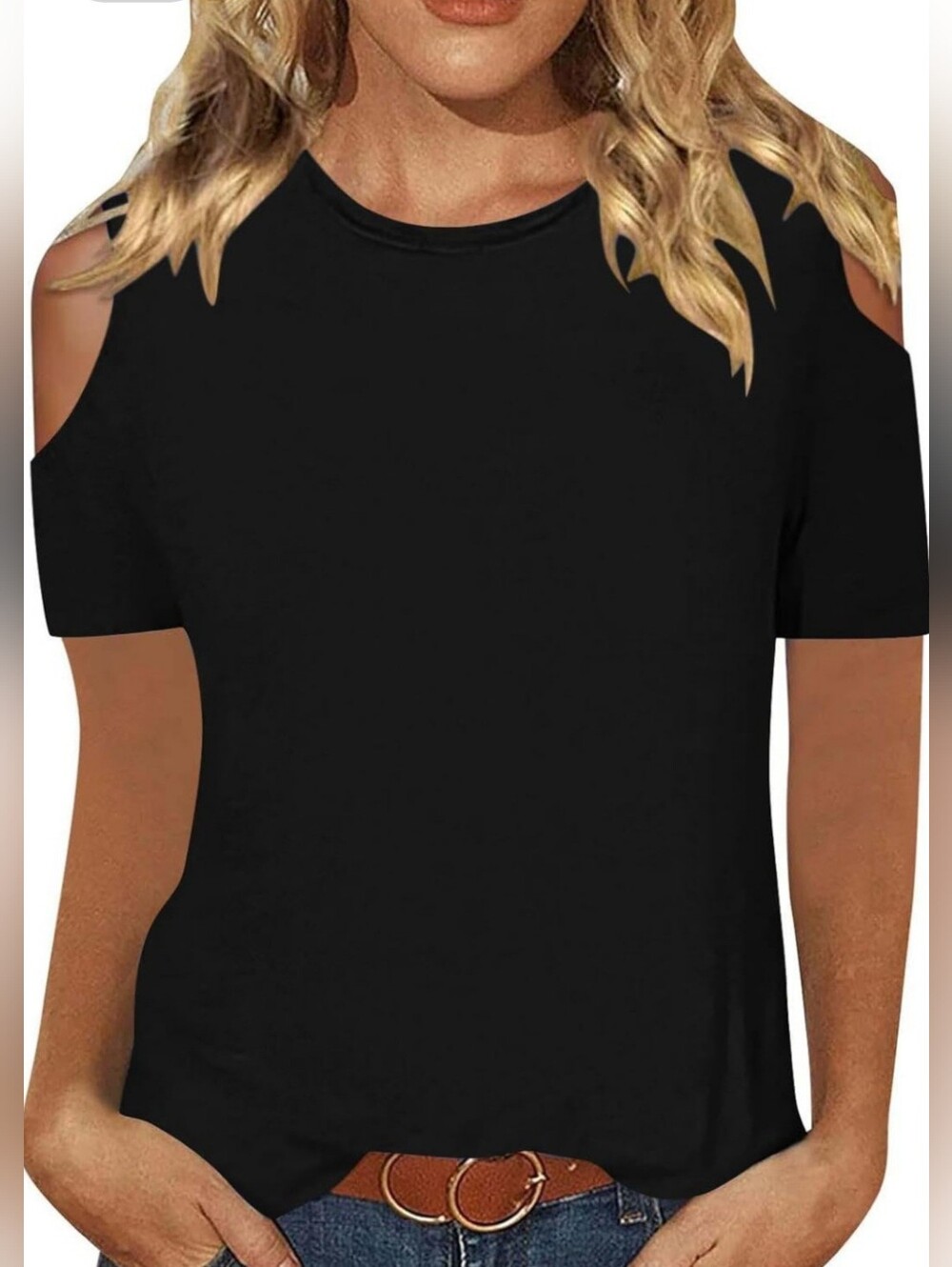 EUC Unbranded Women's Black Cold Shoulder Relaxed Fit Short Sleeve Blouse, XL